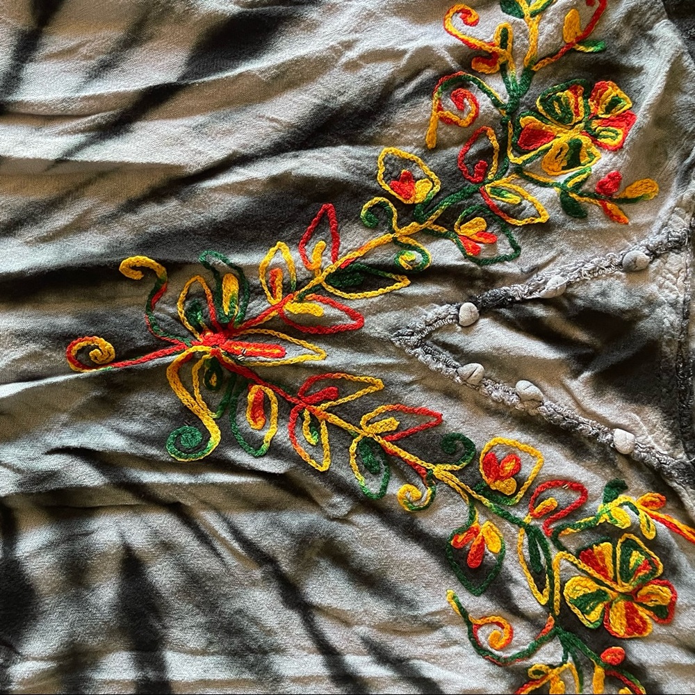 Anthropologie Beach By Exist Tie Dye Free Size Floral Embroidered Coverup Dress - Picture 10 of 11